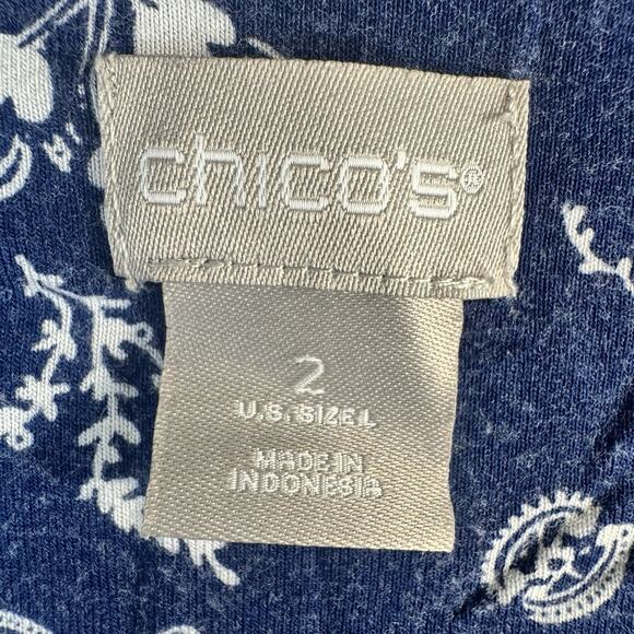 CHICO’s Sz 2(L)Navy Paisley Floral Tank Blouse Sleeveless Casual Travel Easywear - Picture 4 of 5